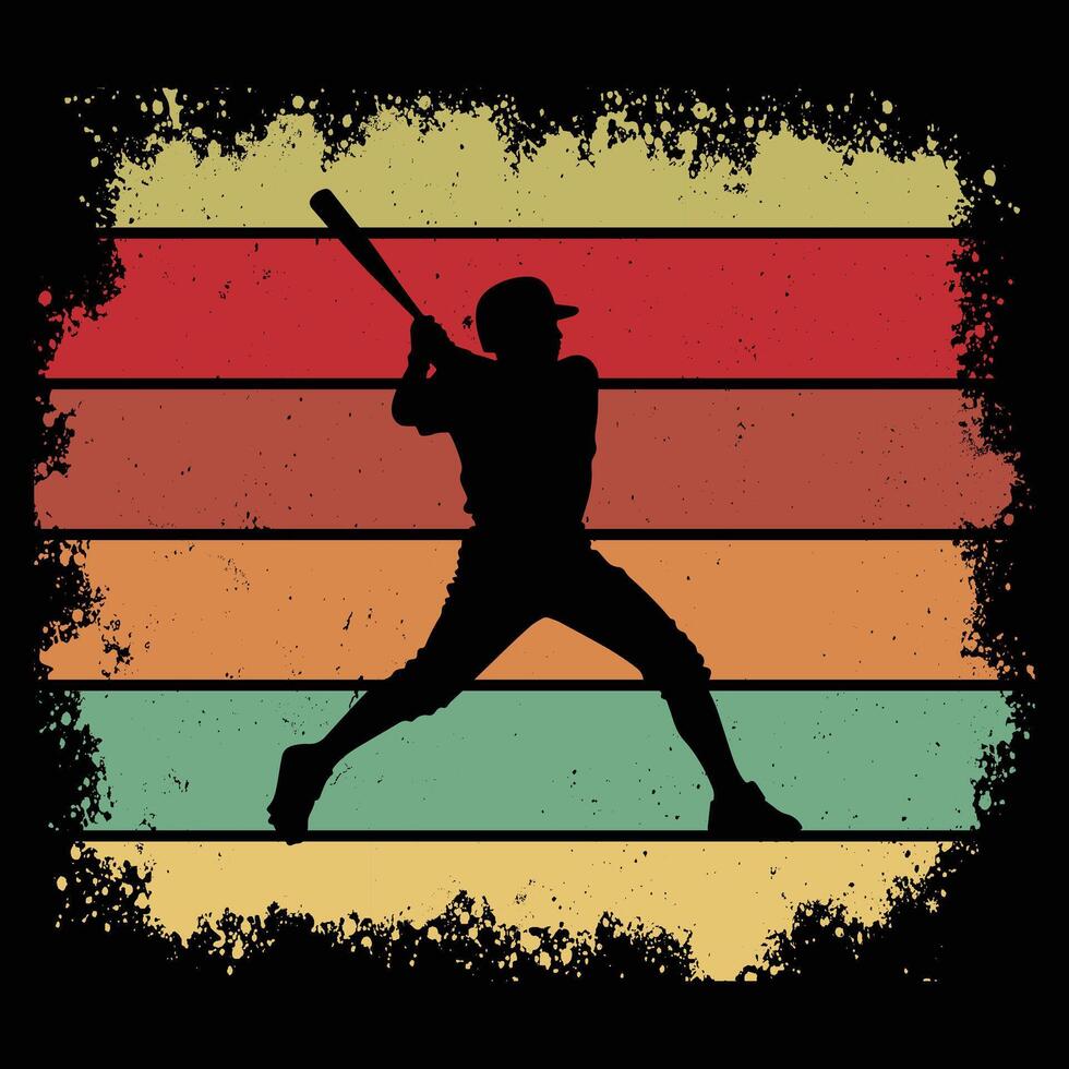 Baseball Sport Silhouette with Sunset Retro Scene vector