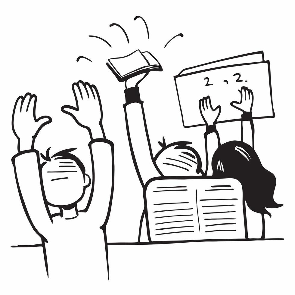 Kids in classroom raising hands concept as High resolution image of kids in a classroom raising their hands with a glossy backdrop highlighting their eagerness to learn and partici Dynamic Set 2 vector