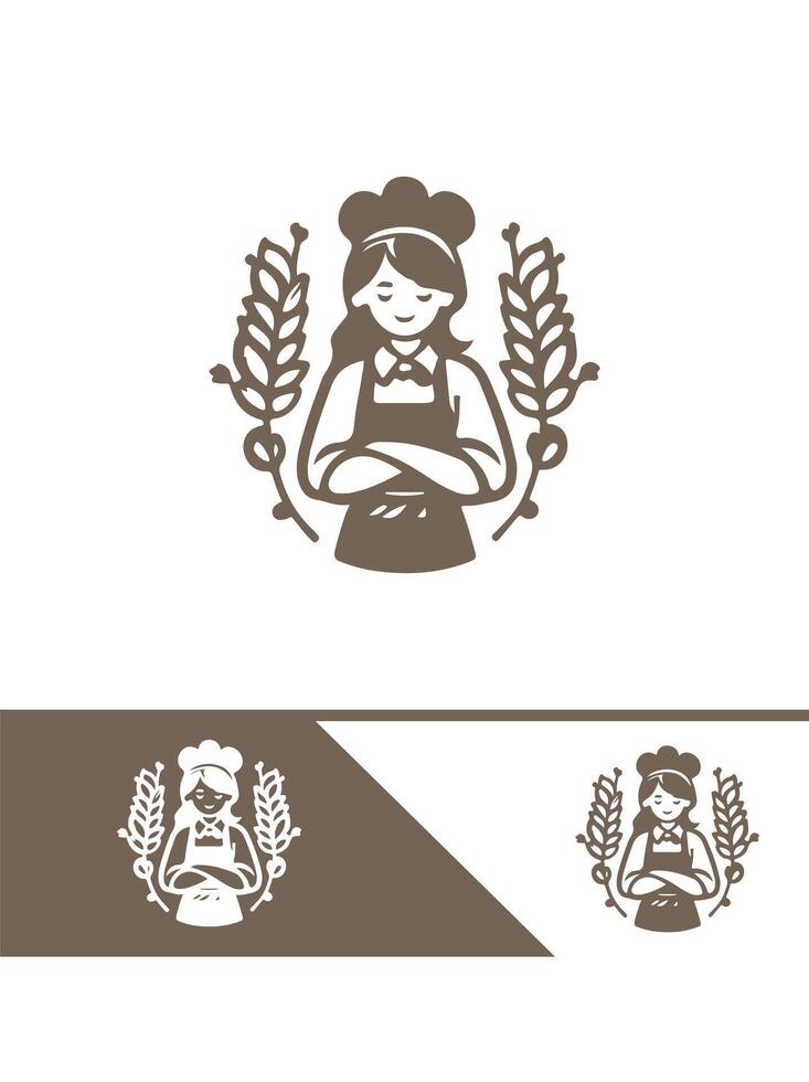 Peony Pastries Bakery Girl Logo Design vector