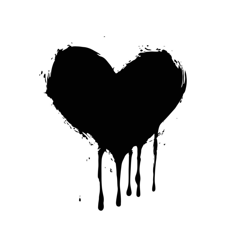 a black heart painted with paint and dripping vector
