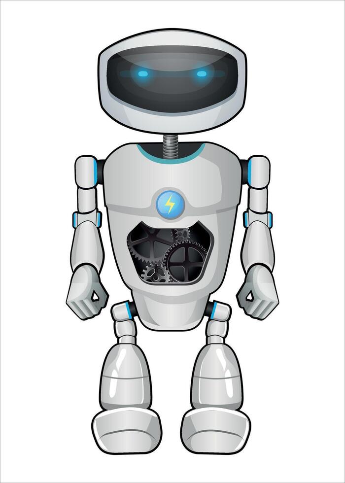 realistic mechanical robot droid with gears white color isolated on white background vector