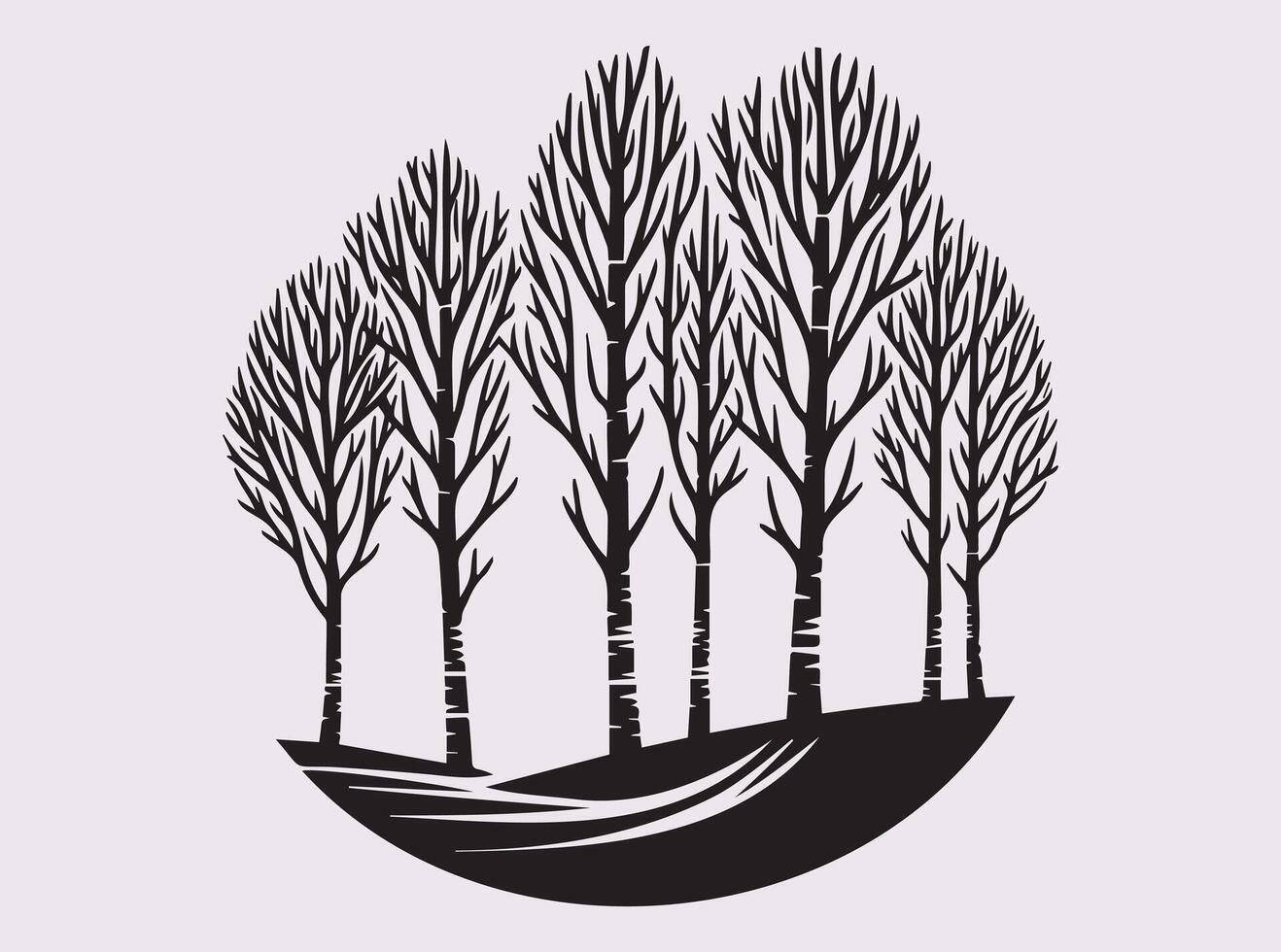Birch Tree Forest Silhouette in Solid Black Showing Artistic Woodland with Tall and Graceful Trees vector