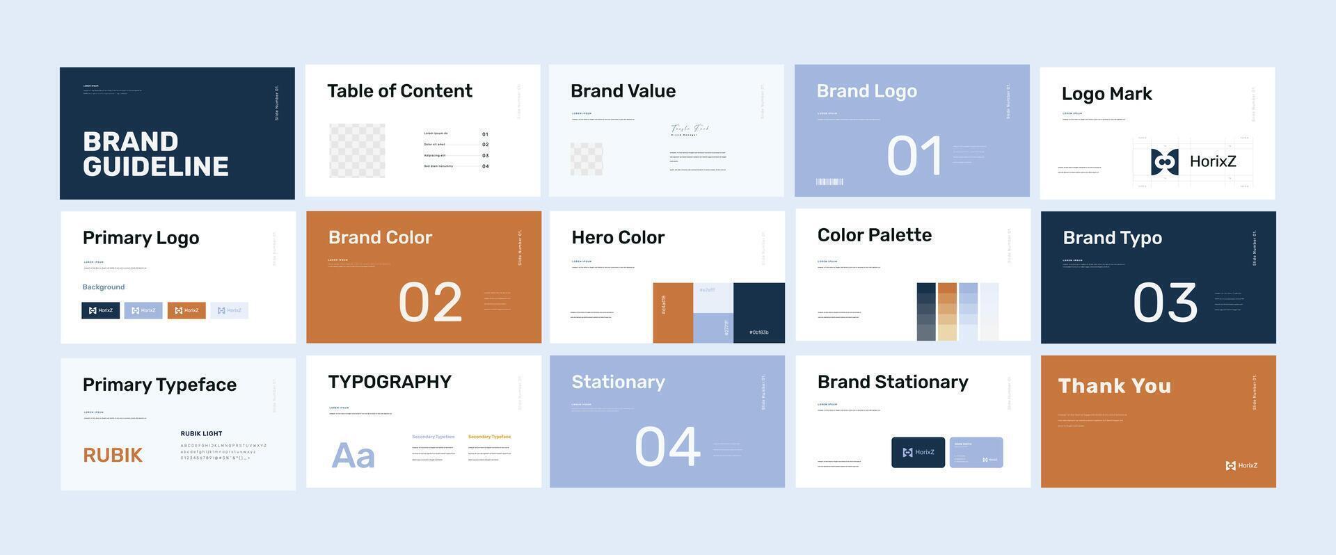Creative Brand Identity Guide. Logo Design Template. Visual Branding Manual. Brand Strategy Book. vector