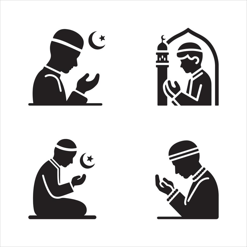 Muslim Man Praying silhouette art illustration vector