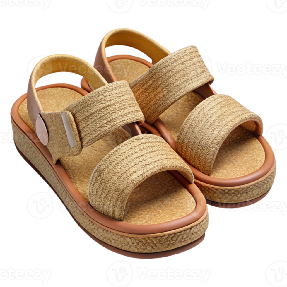 Beige Two-Strap Platform Sandals Summer Footwear png