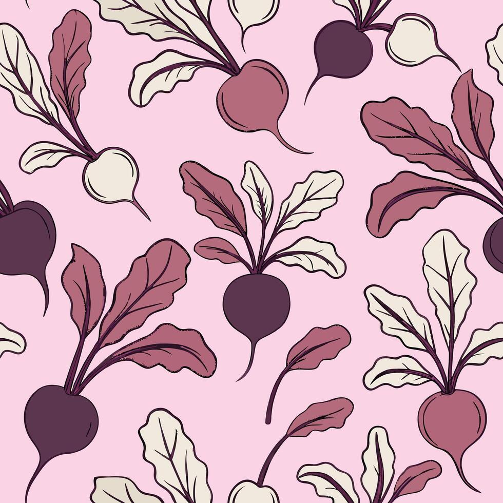 A pattern with beets on a pink background vector