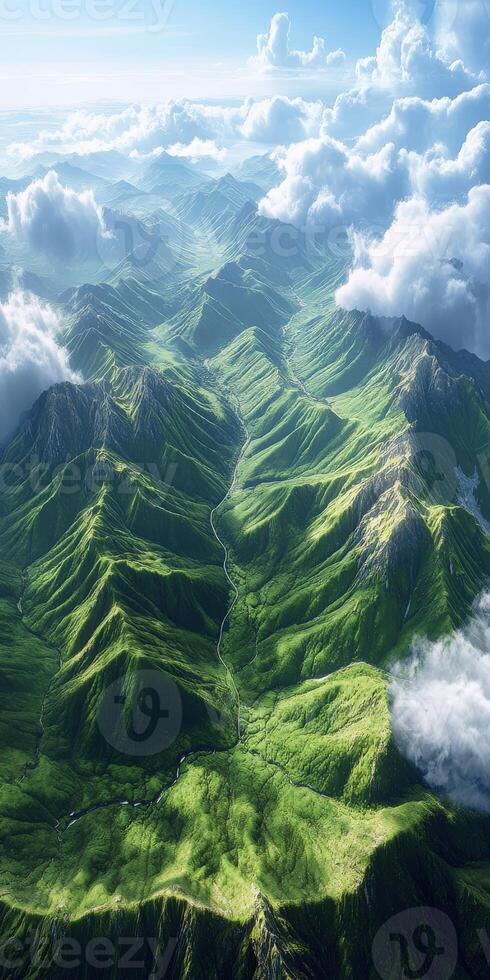 Breathtaking view of lush mountains under a clear sky photo
