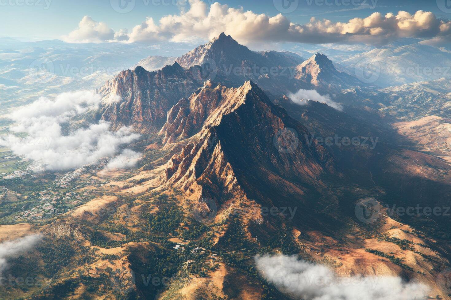 Majestic mountain range under a cloudy sky in the afternoon photo
