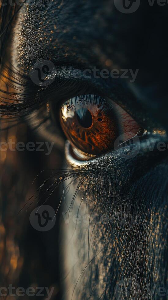 Close-up view of a dog's expressive eye showing details photo