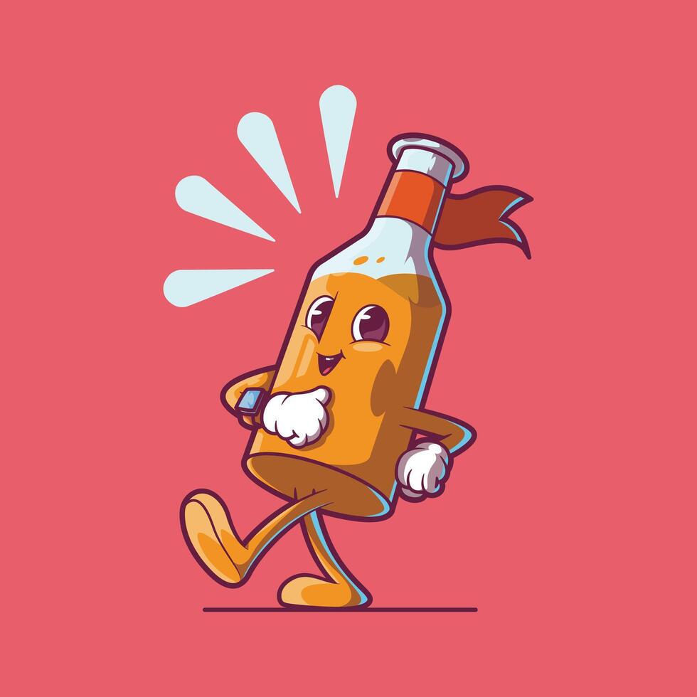 A Beer Bottle Character walking and smiling. vector