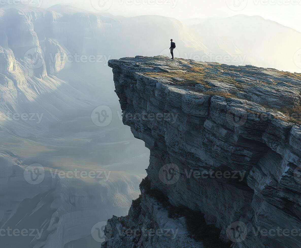 A man stands on the edge of a cliff photo