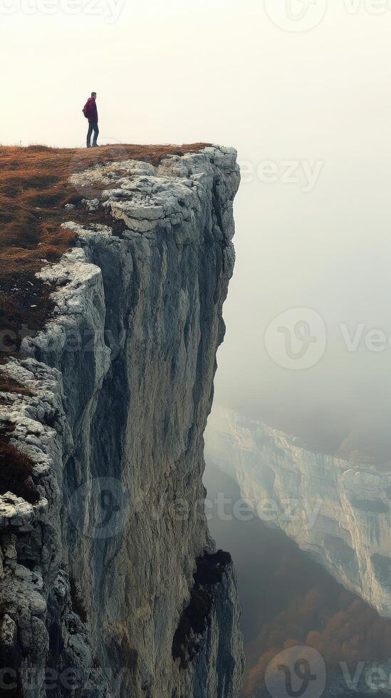A man standing on the edge of a cliff photo