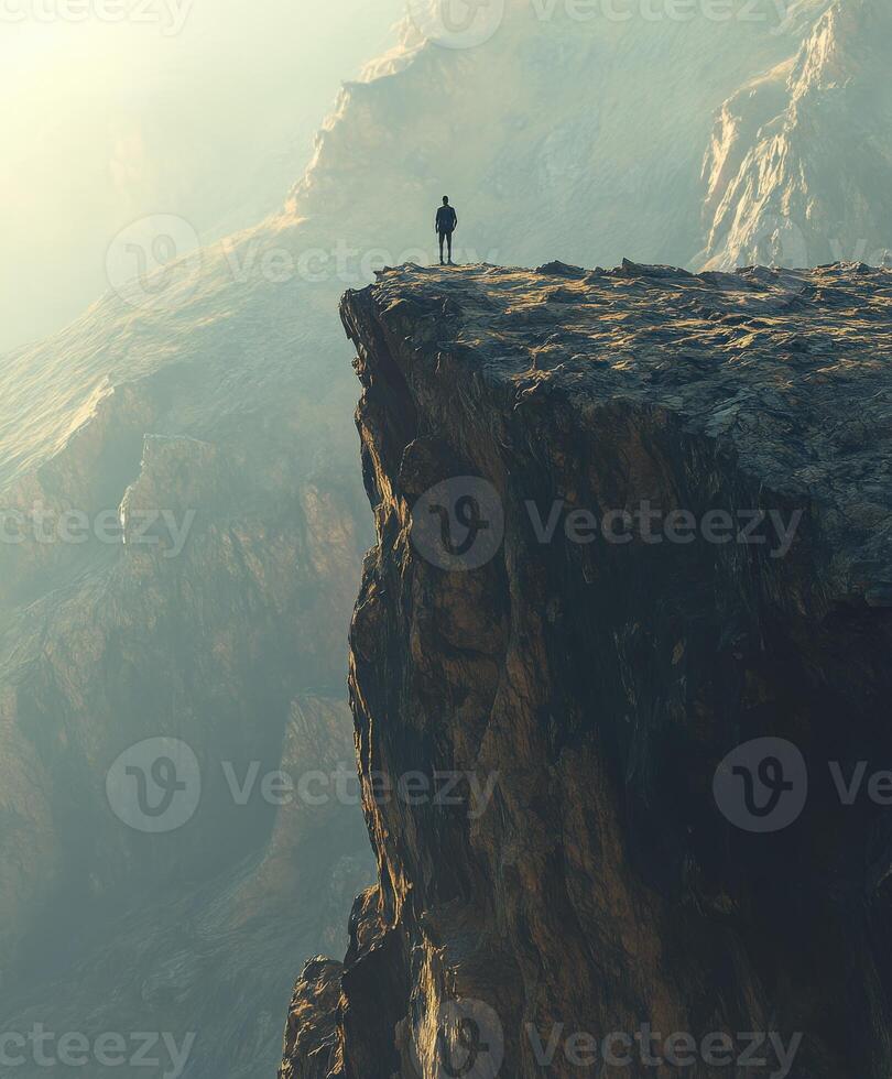 A man standing on the edge of a cliff photo