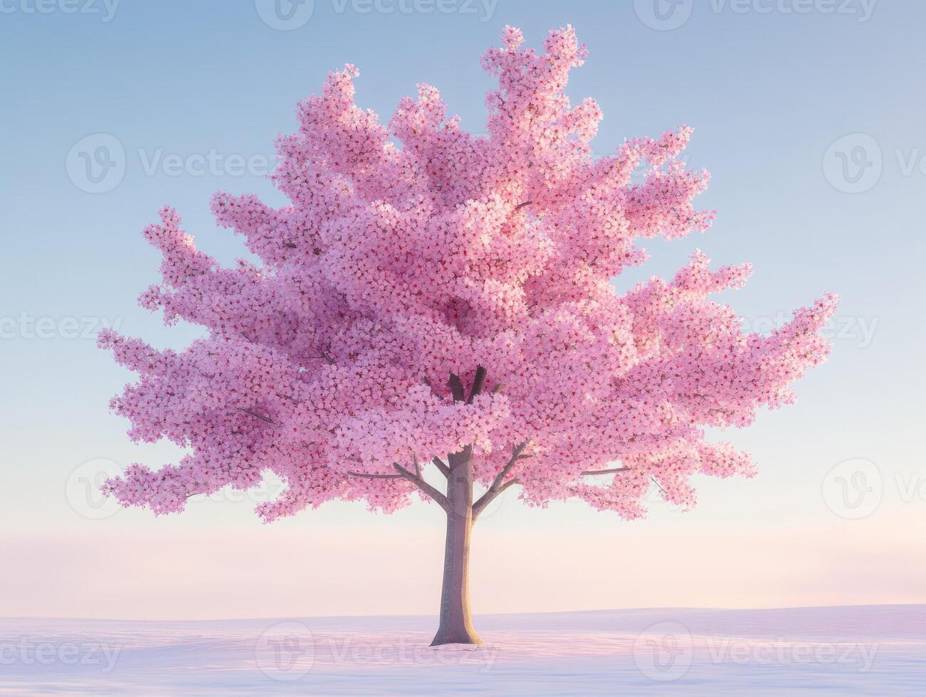 A pink tree is standing in the snow photo