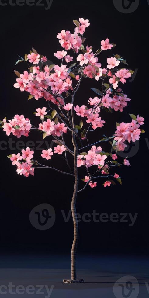 3d model of a flowering tree with pink flowers photo