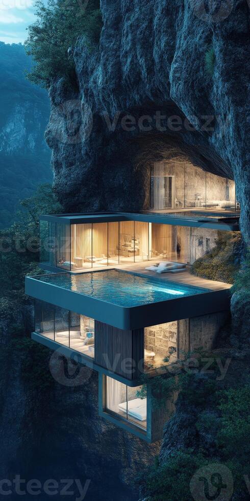A house in the middle of a cliff photo