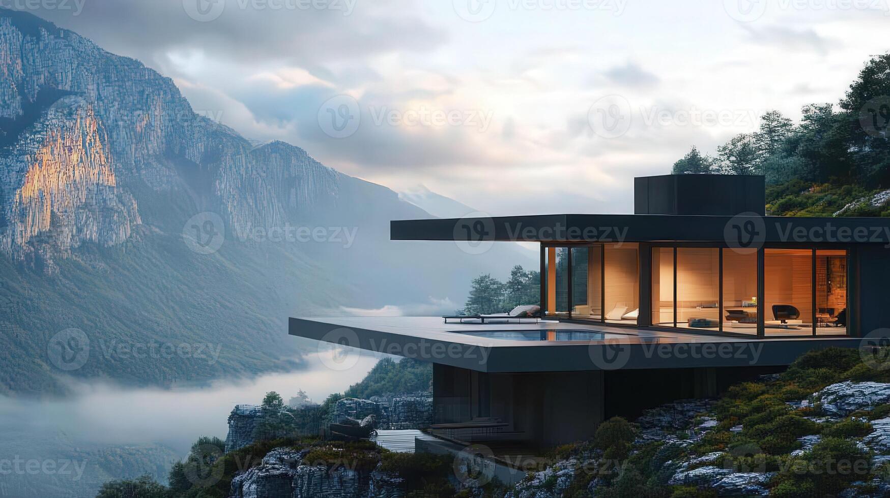 A modern house on top of a mountain photo