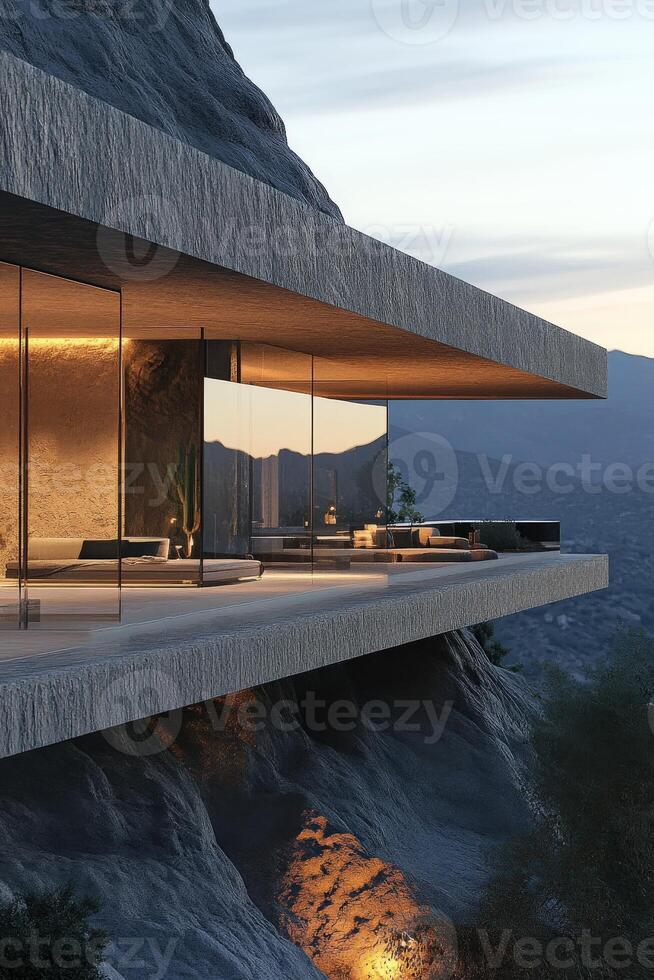 A modern house on a mountain side photo