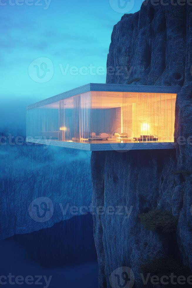 A house on top of a cliff with a view of the ocean photo