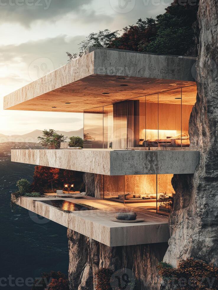 Modern house on the edge of a cliff photo