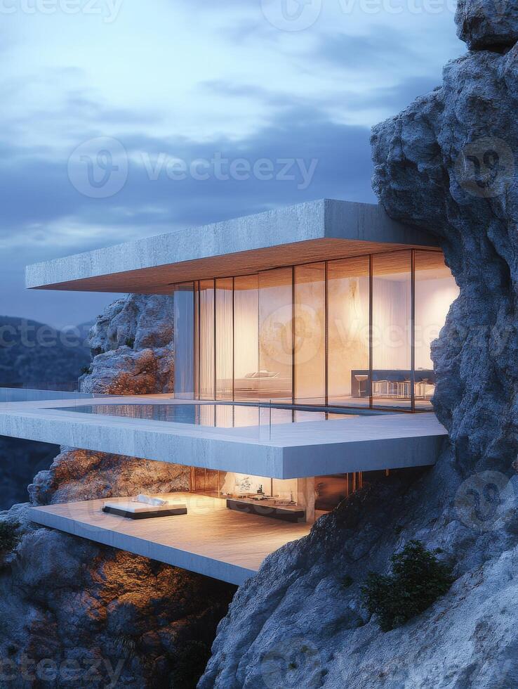 Modern house on the edge of a cliff photo