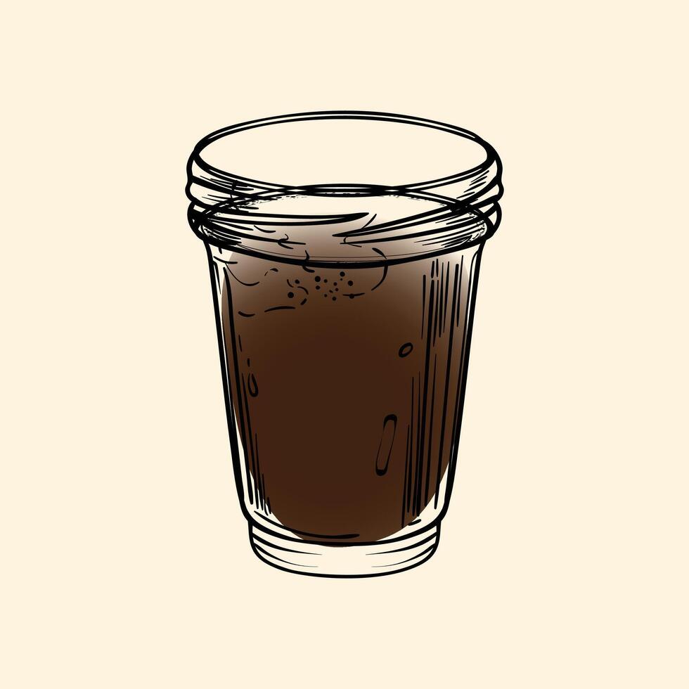 Espresso shot drink with caffeine in a small glass hand drawn line art of a refreshing drink. Outlined illustration for online and print. vector