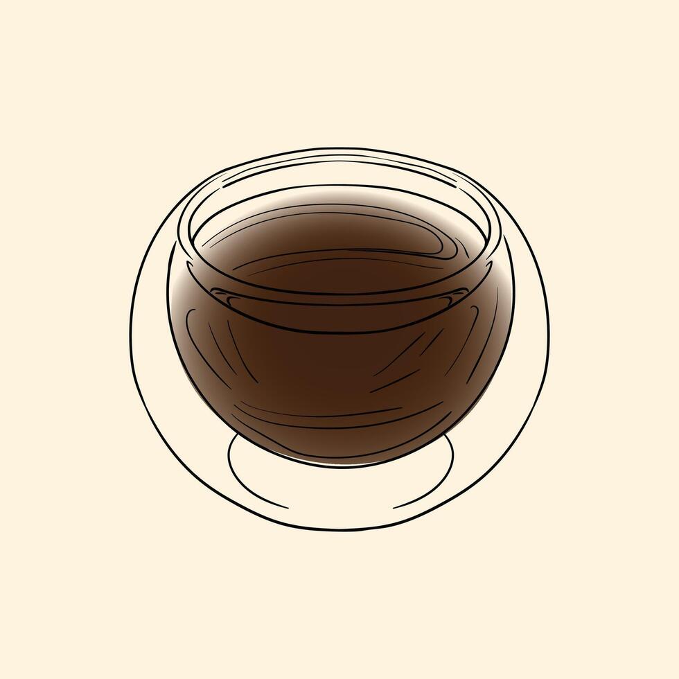 Doppio specialty. Energizing drink with caffeine in a glass with Espresso. hand drawn line art of a refreshing drink. Outlined illustration for online and print. vector