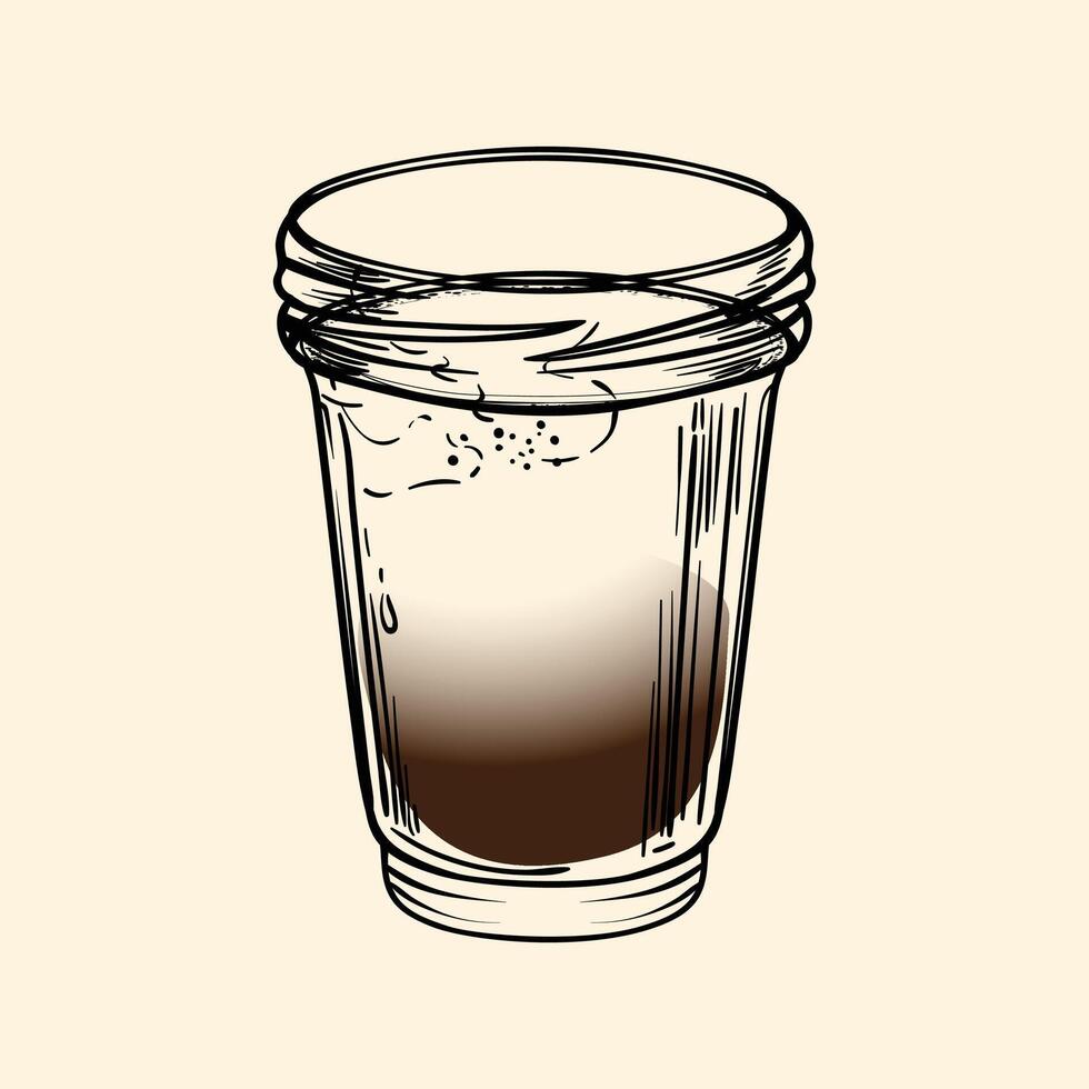 Ristretto Espresso drink with caffeine in a small glass hand drawn line art of a refreshing drink. Outlined illustration for online and print. vector