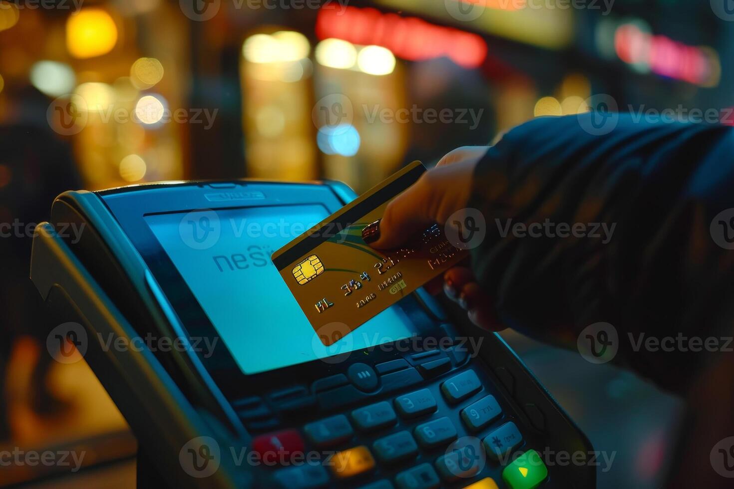A person is using a credit card to pay for something photo