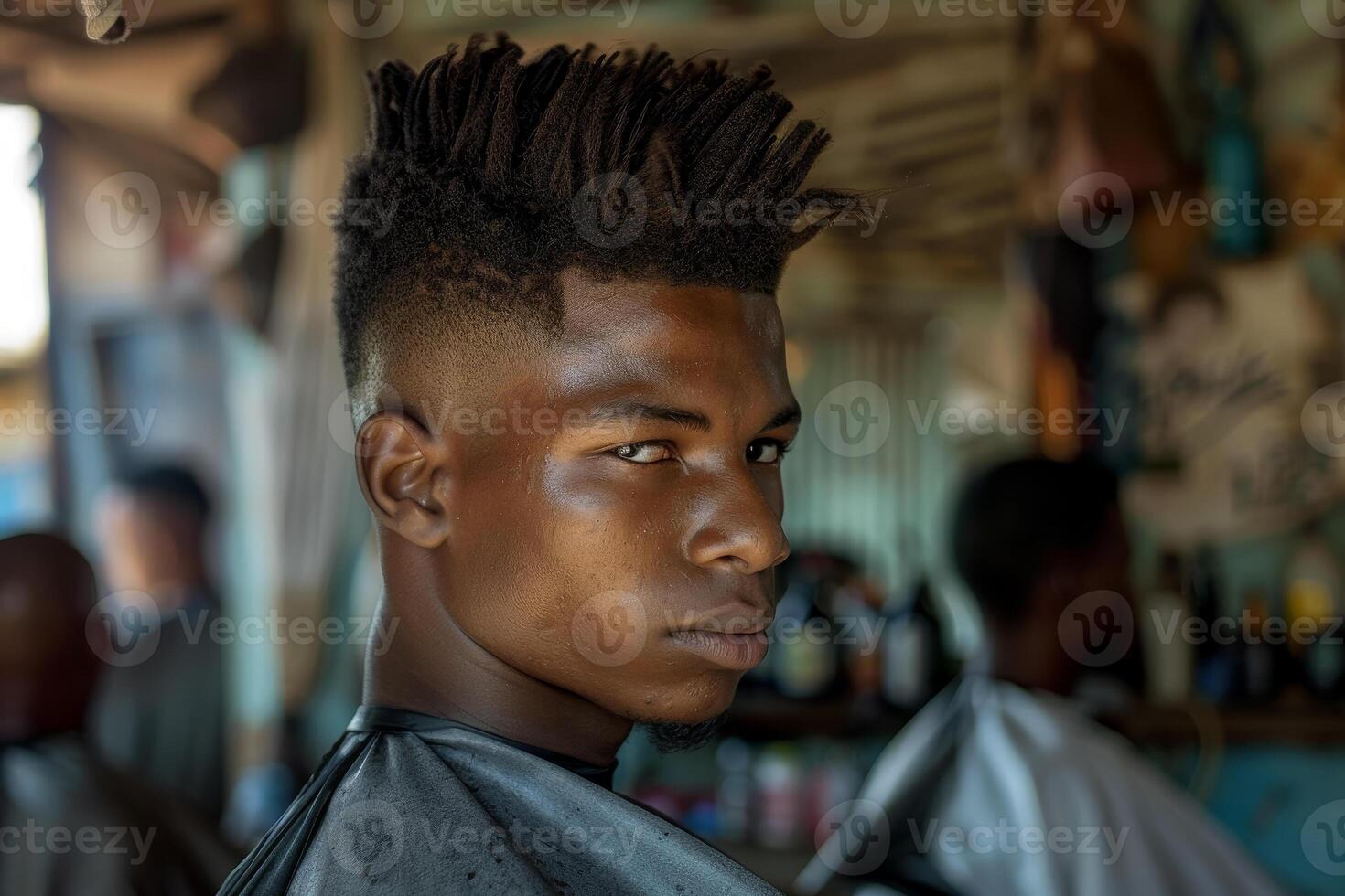 A young man with dreadlocks in a barber shop photo