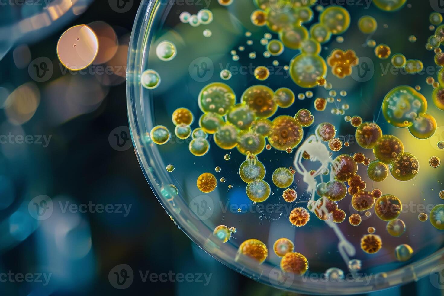 A close up of a petri dish with bubbles photo