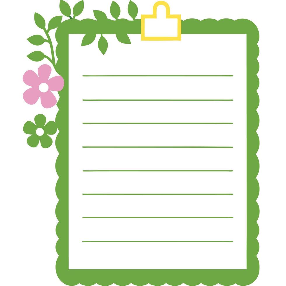 Cute notepaper design pastel colors floral border. vector