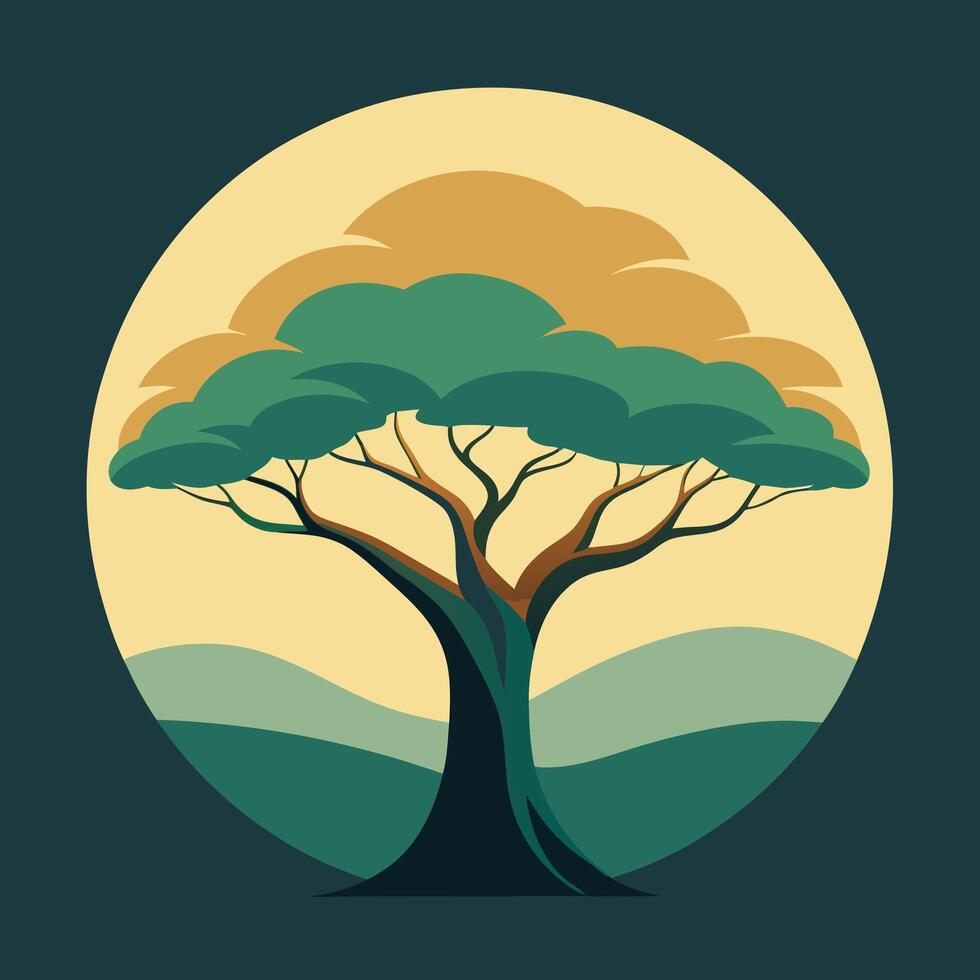 Design a beautiful tree with a clean. Cartoon tree with green leaves. vector