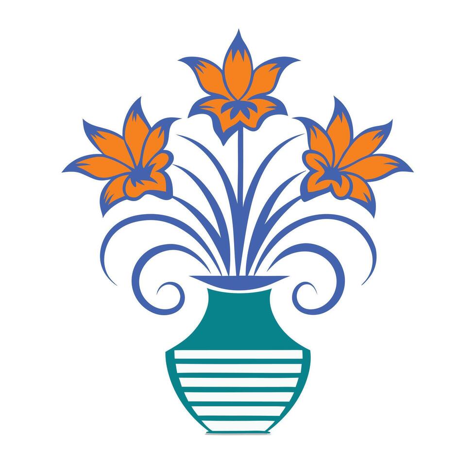 Floral in jar pot colorful and white stylized illustration. flower vase, color and white silhouette illustration. vector