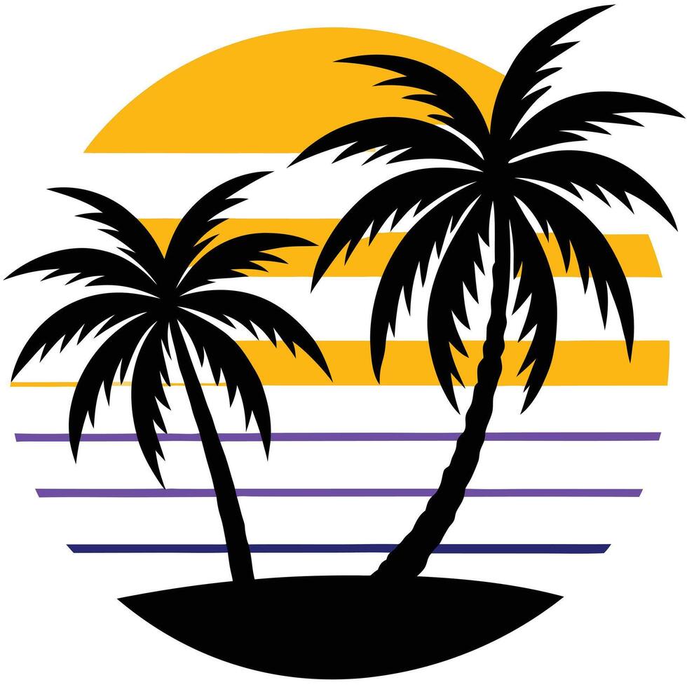 Beautiful over serene tropical beach sunset with coconut tree summer. vector