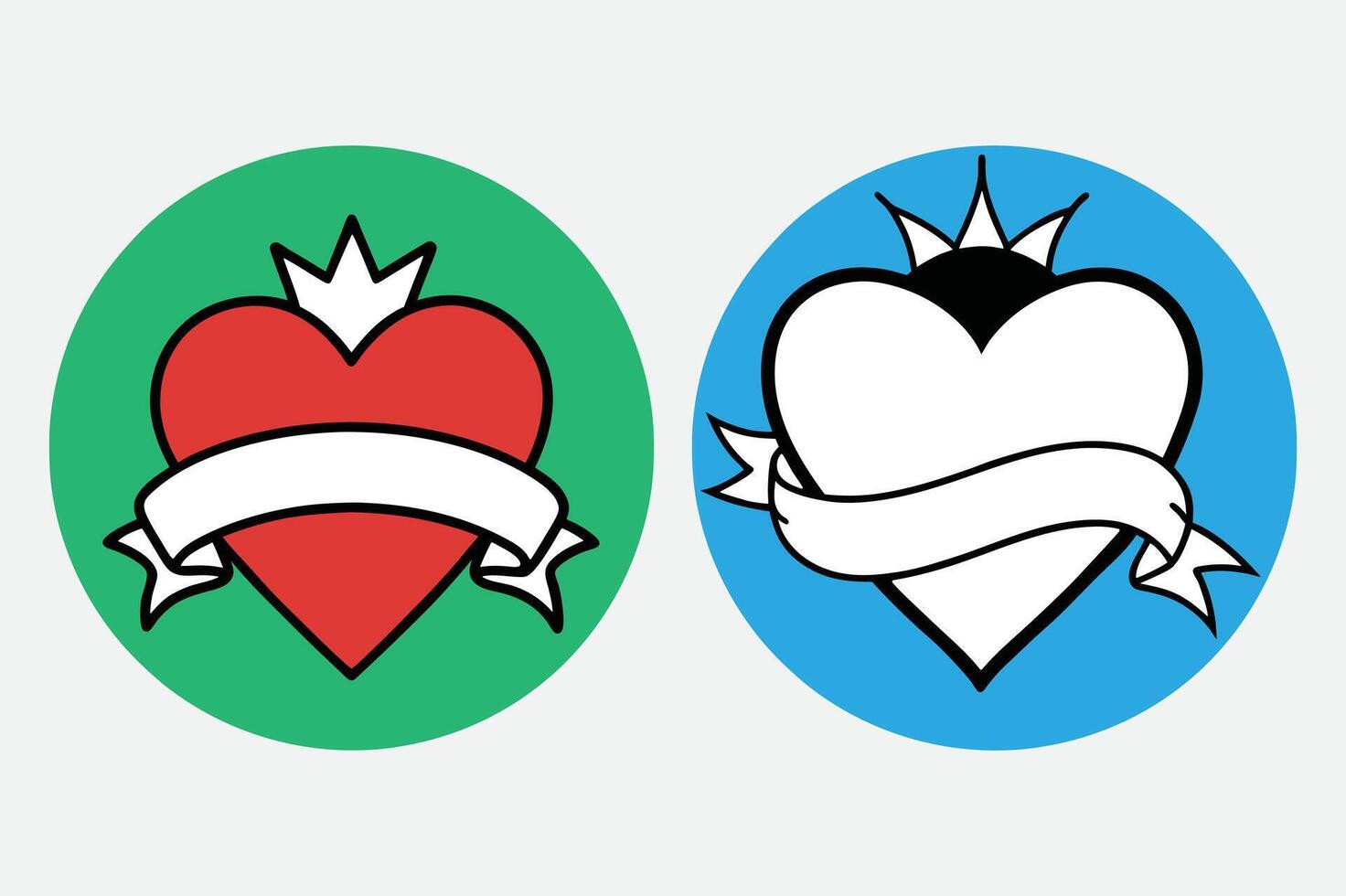 Red and White Heart Tattoo with Ribbon Banner Icon. vector