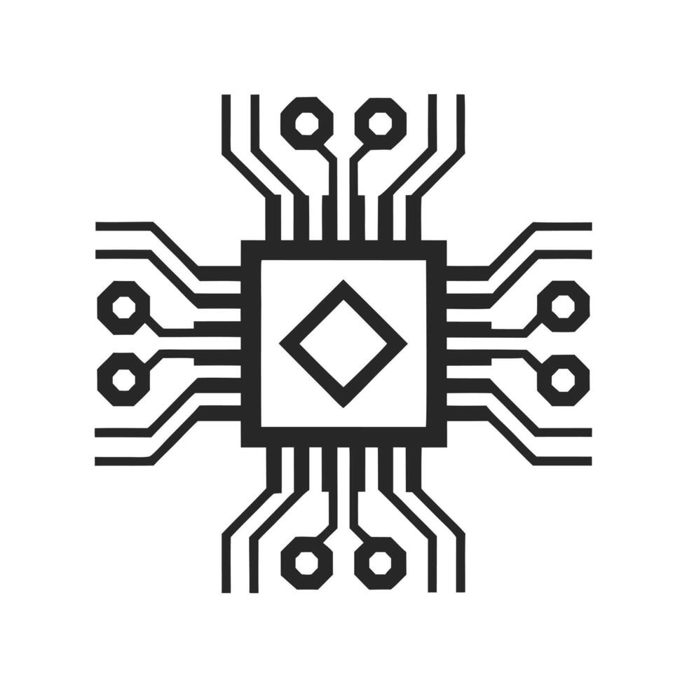 Circuit board icon black and white. Circuit board, technology icon. vector