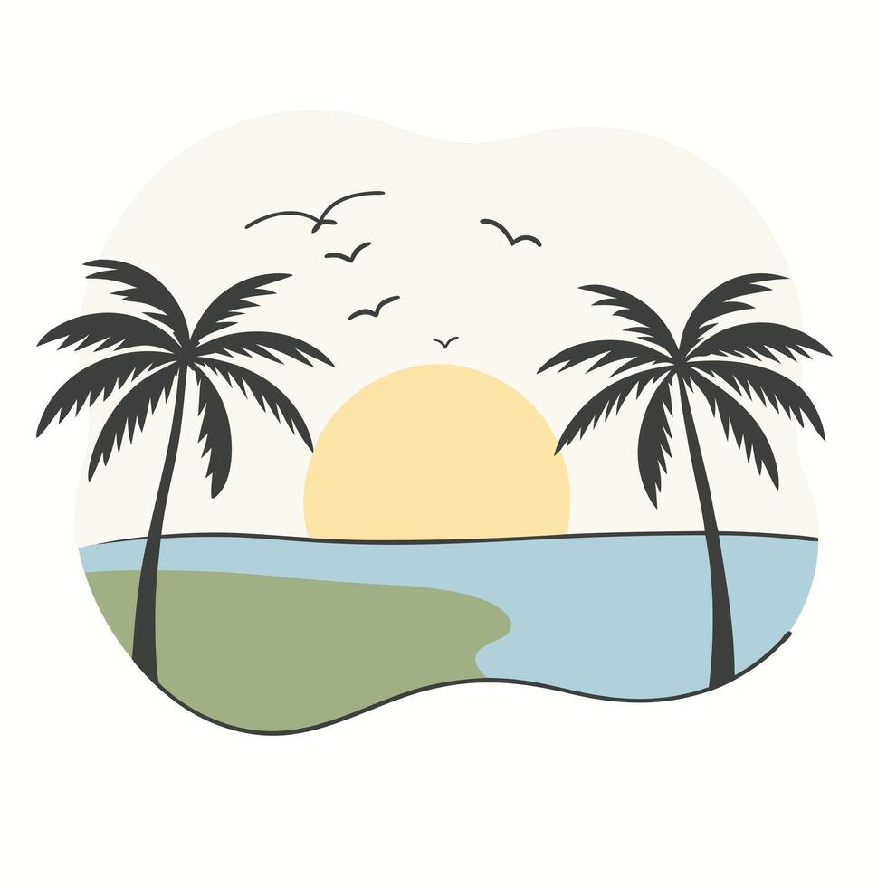 A serene tropical beach sunset with coconut tree summer. vector