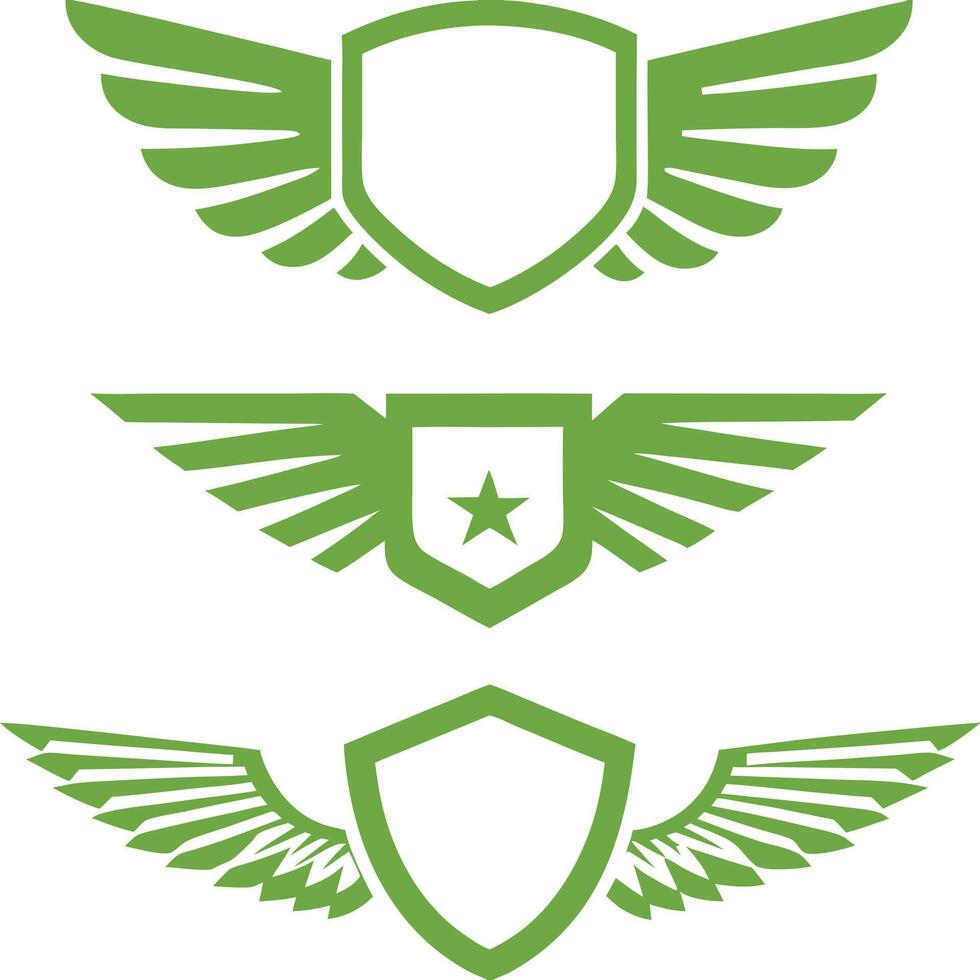 Heraldic emblems winged shields ribbon colorful. vector