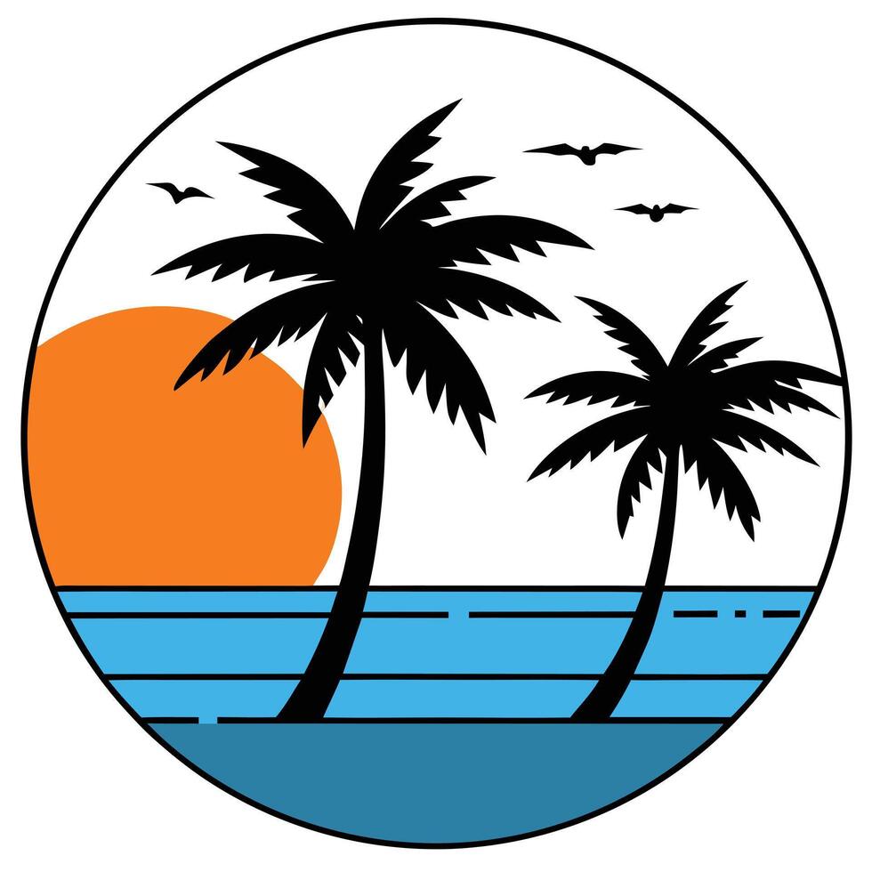 Serene tropical beach sunset with coconut tree summer. vector