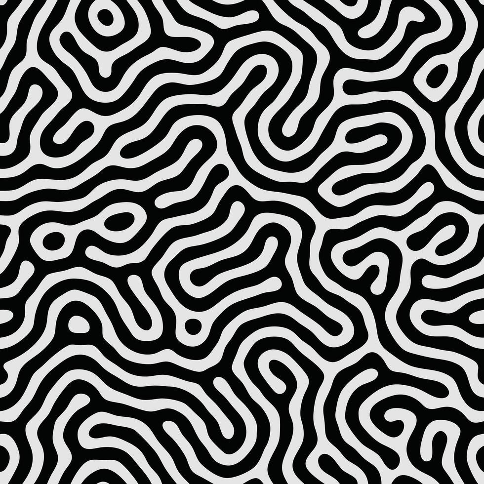 Abstract pattern black and white organic curves illustration. abstract seamless turing pattern, endless texture, fabric print template. vector
