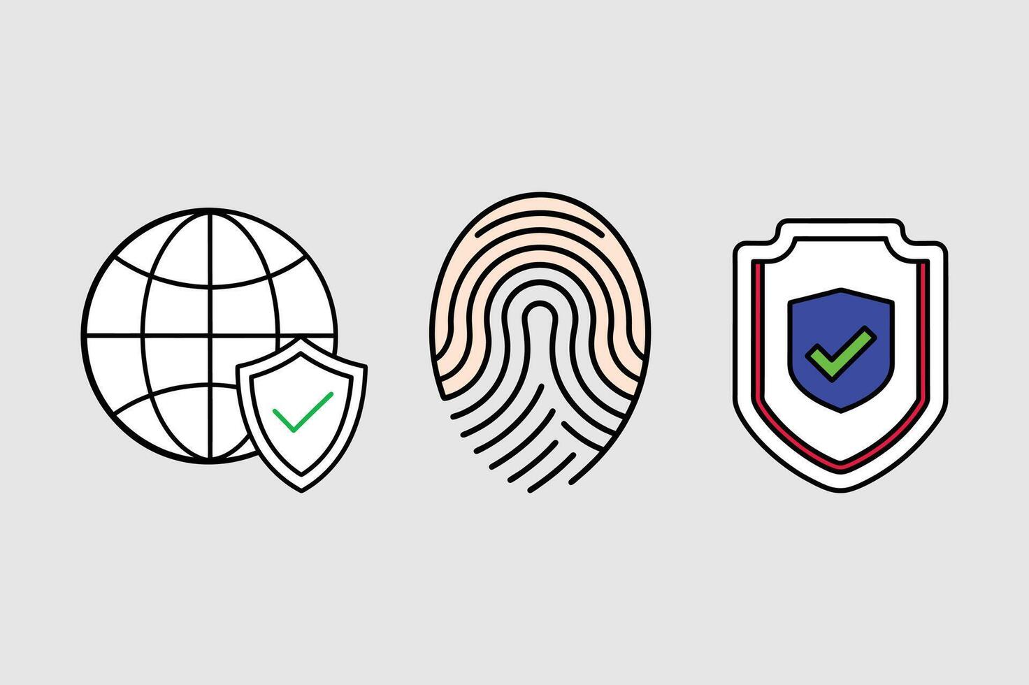 Check Mark and Globe with Fingerprint Icon. vector