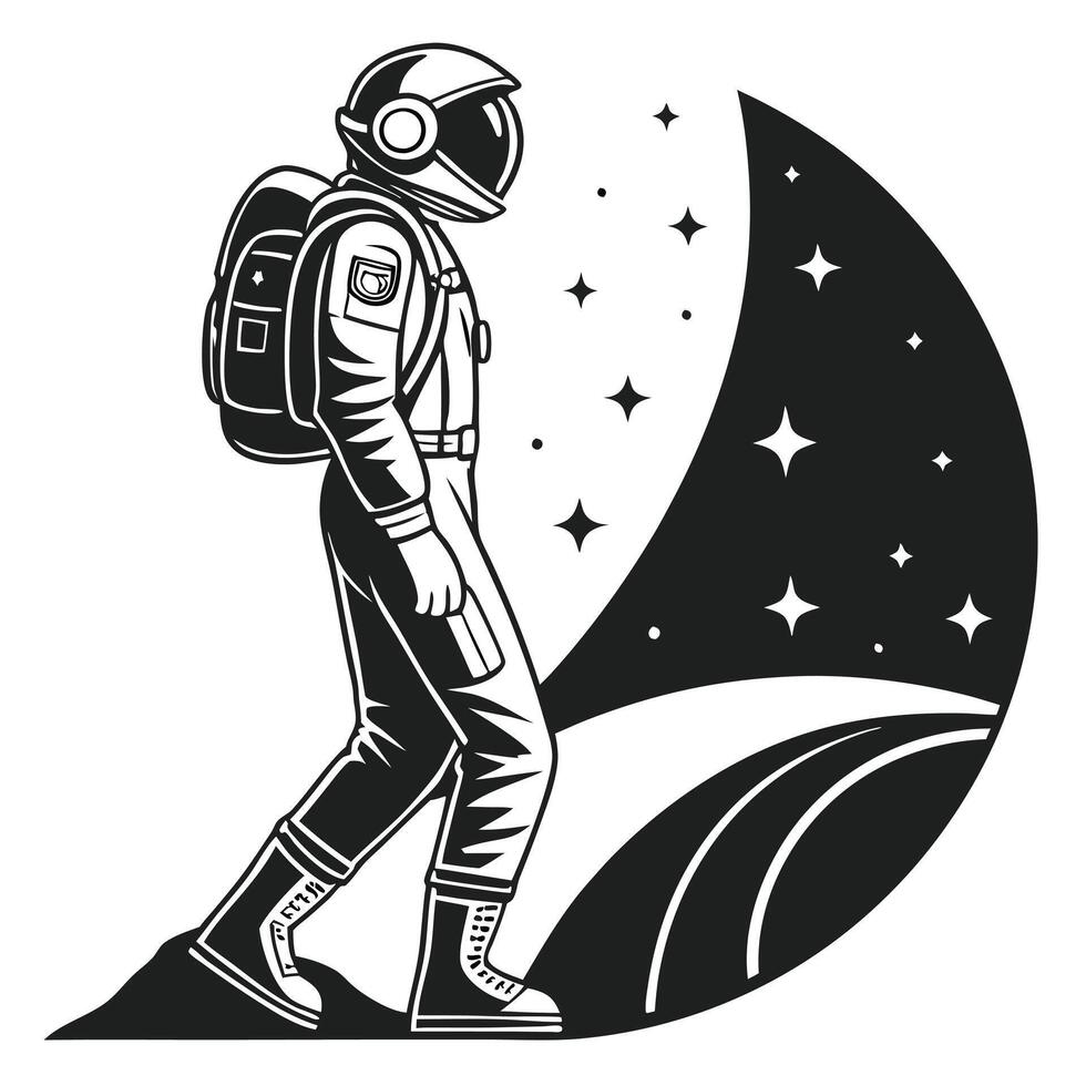 Astronaut icon design black and white illustration. vector