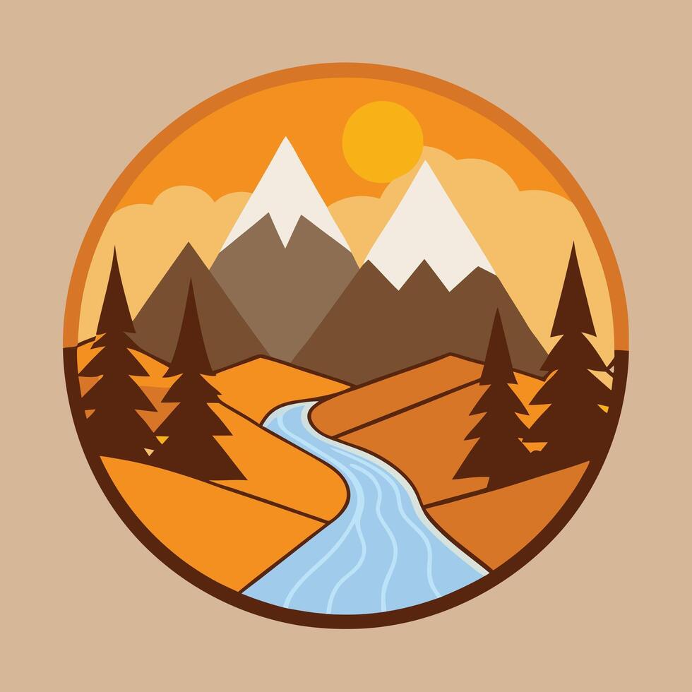 Mountain landscape circle coloring logo stylized illustration. vector
