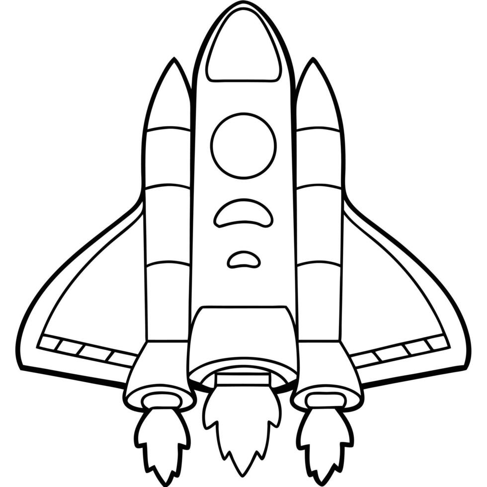 Space shuttle cartoon style simple line drawing. vector