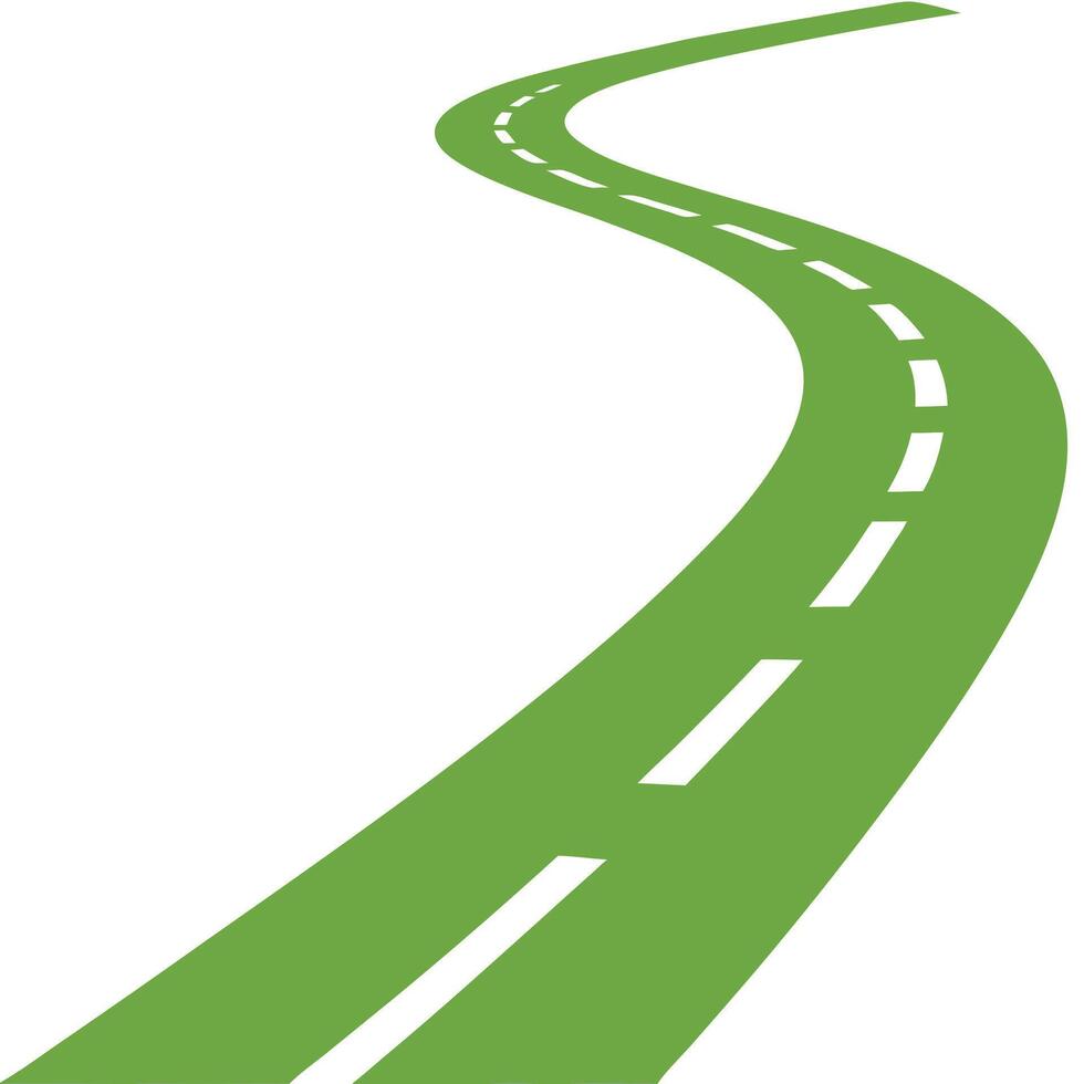 Winding road curves highway green asphalt. vector
