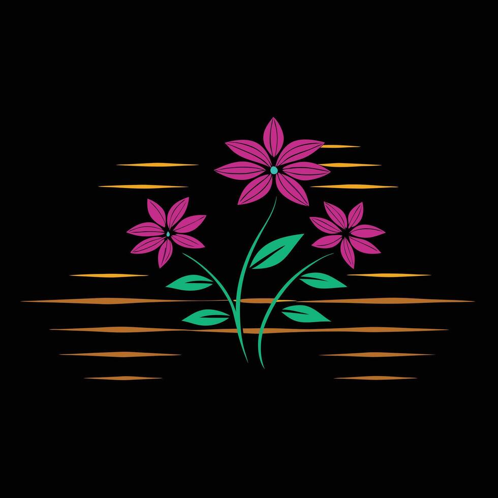 Floral illustration stylized flowers black background. Wide seamless background pattern. Stylized red flowers. vector