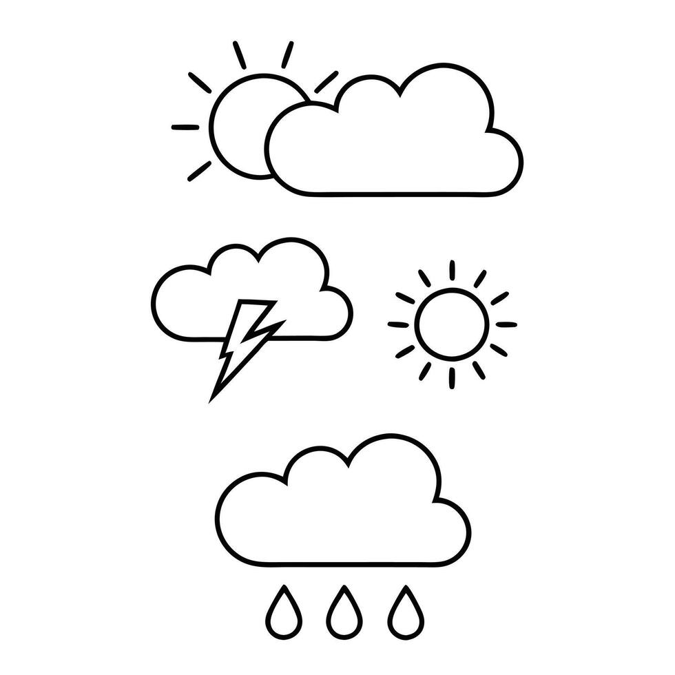 Weather icon set partly cloudy bright sun. Set of black weather icons. vector