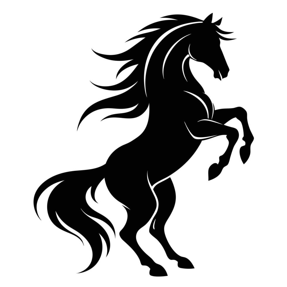 Rearing horse dynamic pose black silhouette. vector
