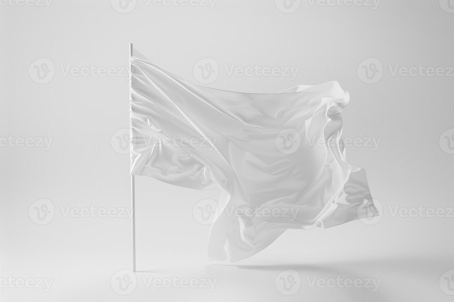 White flag waving in the wind on a gray background photo